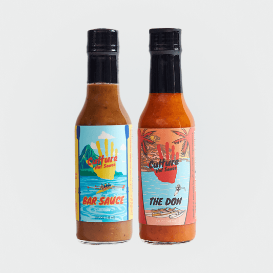 a collection of culture hot sauce's original and best selling sauces, bar sauce is a full rich garlic flavor with salt and pepper and the don is a classic pineapple and habanero sweet and zesty sauce