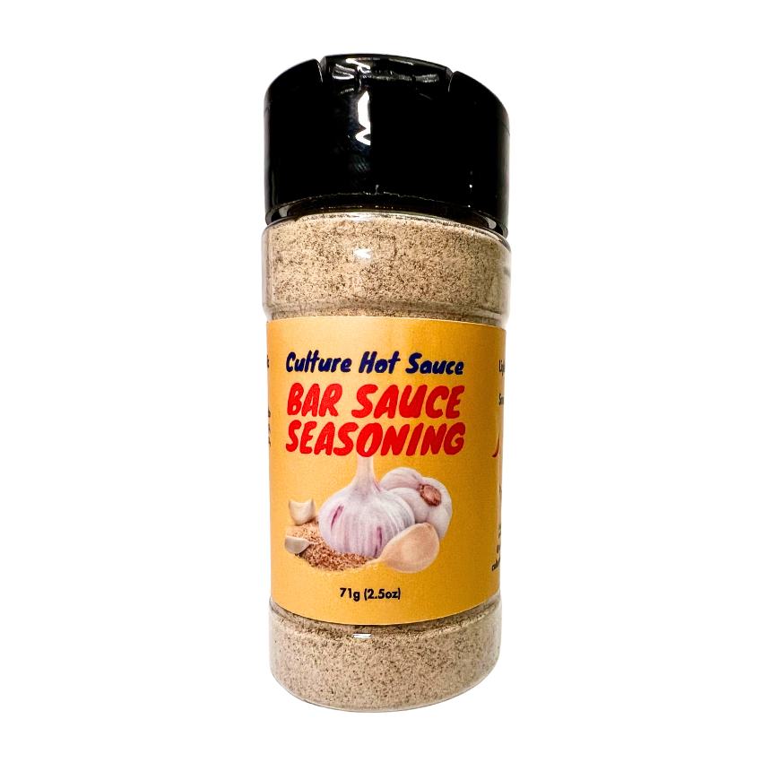 Bar sauce seasoning, best seller, garlic jalapeños salt and pepper, good on everything, most flavorful, culture hot sauce bottle, garlic lightly salted