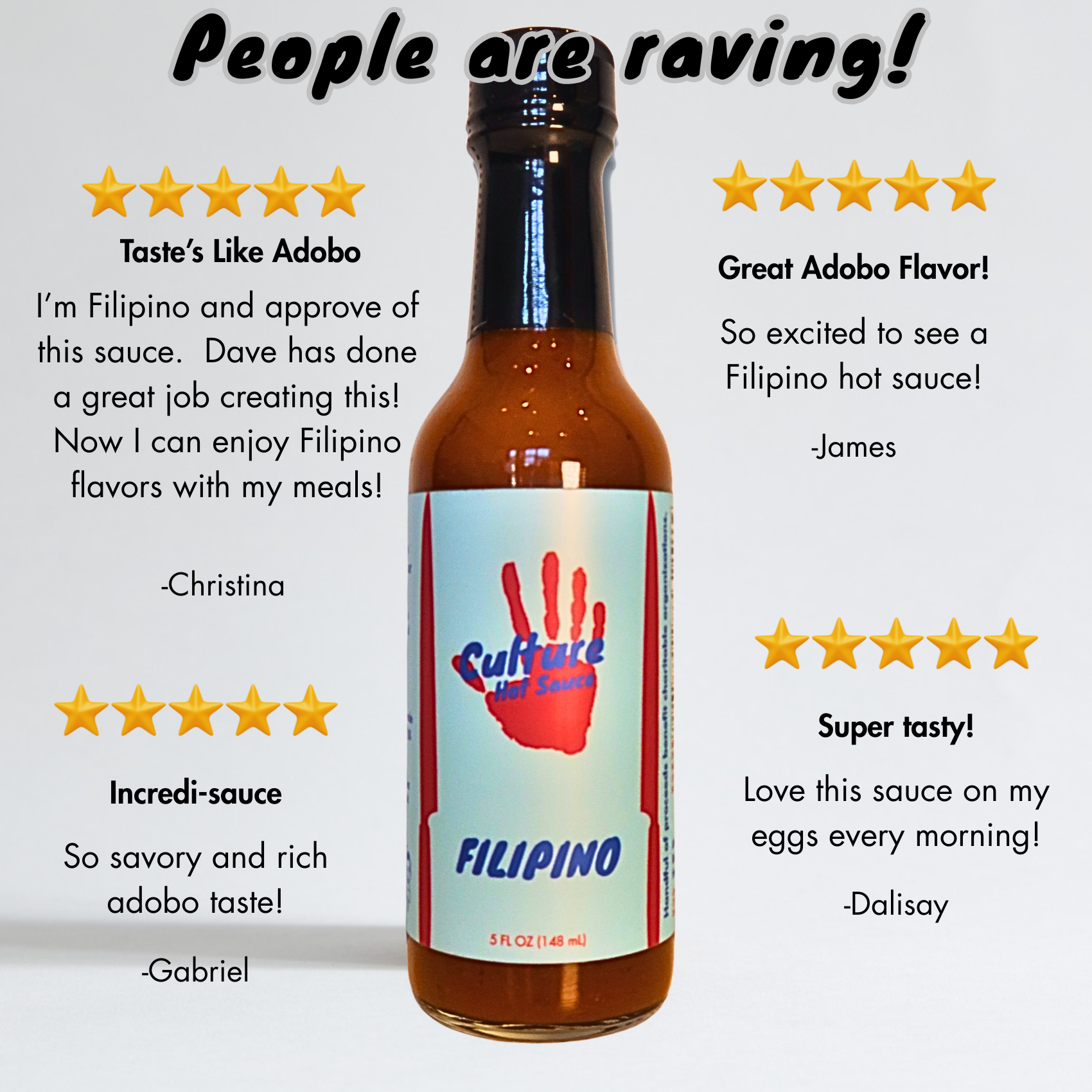 Experience a Filipino-inspired burst of flavor with this Adobo-inspired hot sauce. Crafted to be both authentic and versatile, this sauce is tangy, sweet, savory, and deeply flavorful. Made with cane vinegar, soy sauce, bay leaves, black pepper, onion, and garlic, it captures the essence of Filipino adobo while complementing a variety of dishes.