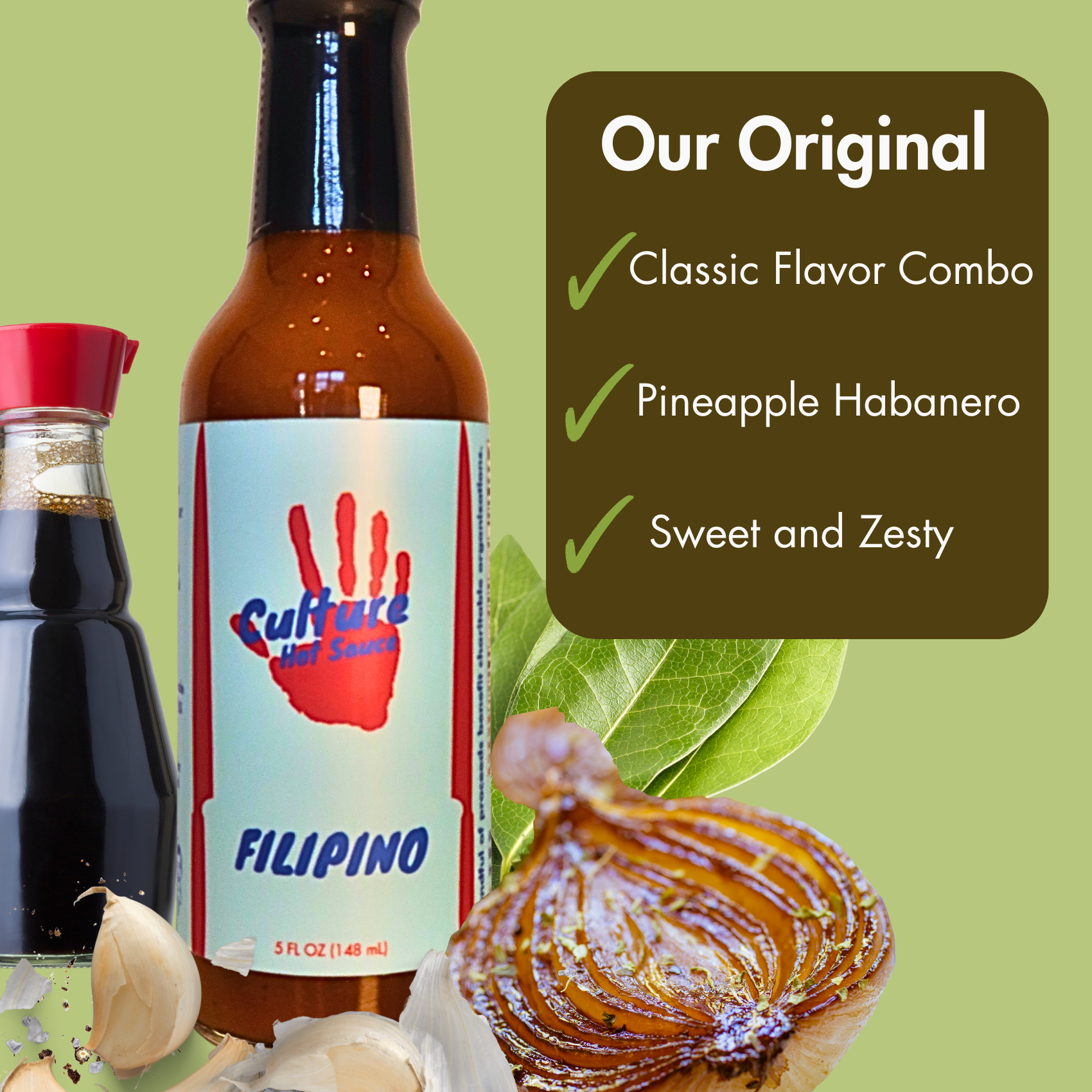 Experience a Filipino-inspired burst of flavor with this Adobo-inspired hot sauce. Crafted to be both authentic and versatile, this sauce is tangy, sweet, savory, and deeply flavorful. Made with cane vinegar, soy sauce, bay leaves, black pepper, onion, and garlic, it captures the essence of Filipino adobo while complementing a variety of dishes.