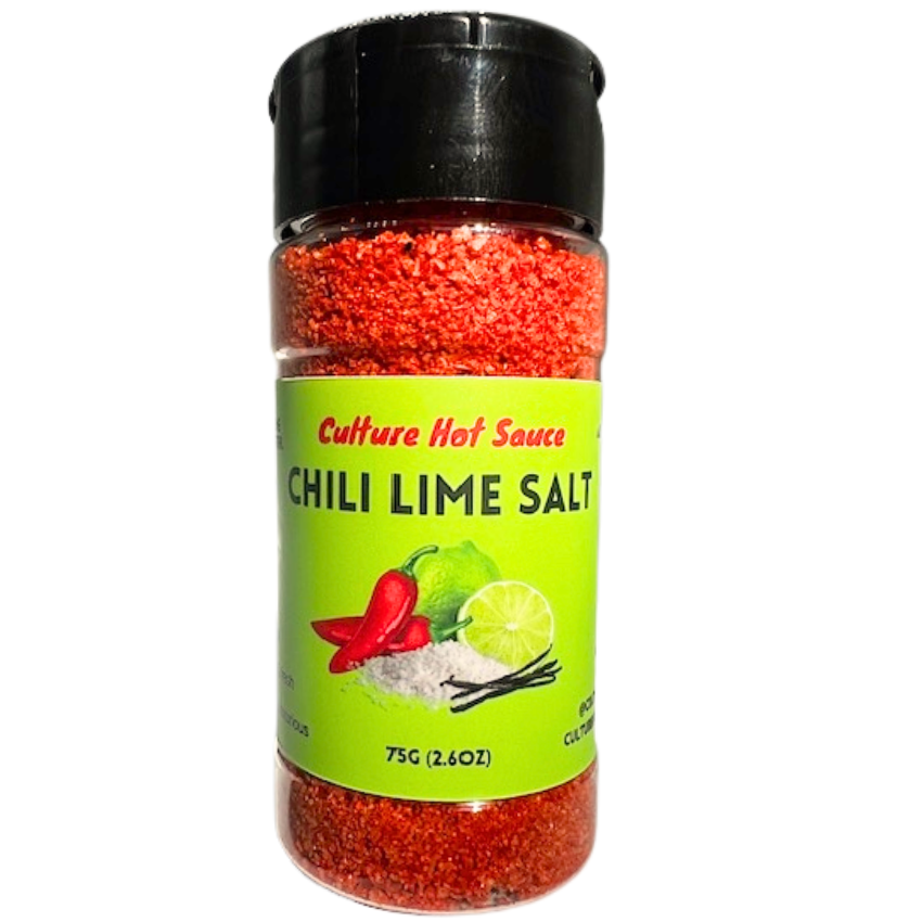 culture hot sauce's seasonings.  chili lime salt that's extremely delicious. chili, lime, sea salt, msg, Tahitian vanilla bean.  great on fruit cups, popcorn, chicken, margarita cocktail rim. bon appetit
