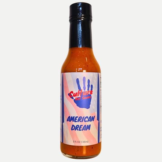 american dream hot sauce of ranch seasoning and sweet roasted corn in a classic hot sauce. American flag