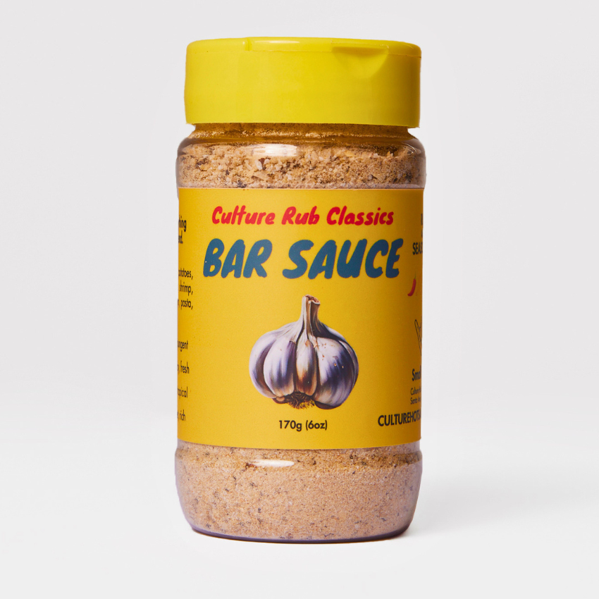 A bold, garlicky, and umami-packed RUB seasoning blend featuring garlic, jalapeño, onion, mineral salt, black pepper, cumin, and allspice. Inspired by our best-selling Bar Sauce, this lightly salted blend is perfect for steak, potatoes, avocado toast, pizza, shrimp, chicken, eggs, popcorn, pasta, burgers, tacos, and cowboy butter. The ultimate made-for-everything garlic seasoning to enhance every meal with rich, savory depth.