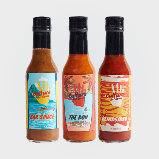 a collection of culture hot sauce's top 3 hot sauce's, bar sauce, the don, blindsided
