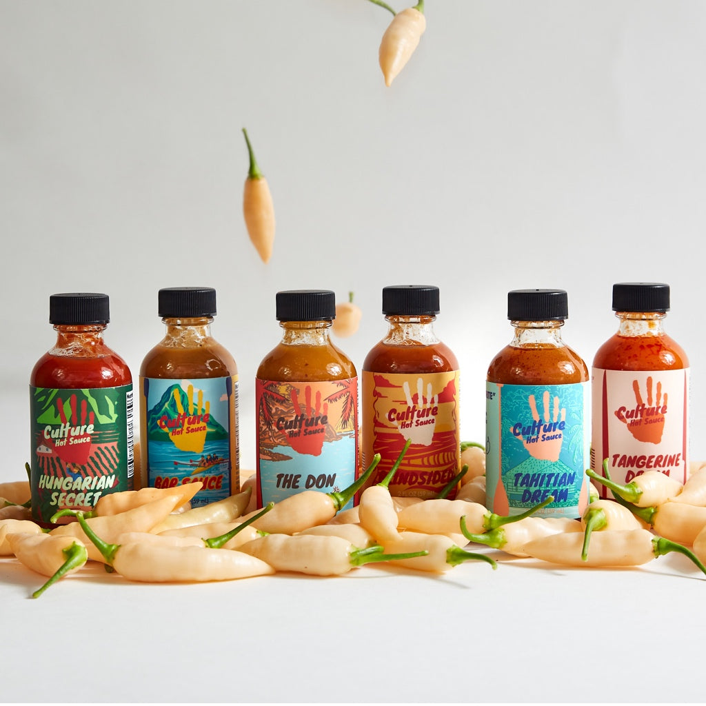 Gift Sampler Pack – A curated selection of 5 bestselling hot sauces (Bar Sauce, The Don, Tahitian Dream, Blindsided, and a seasonal flavor) in one set.  Featuring the original classic, chef’s favorite, spiciest, best seller, and a rotating seasonal selection, this pack offers a versatile range of flavors to complement any dish.
Each bottle is 2oz, totaling 10oz of sauce, making it the perfect way to explore our most-loved sauces.
Great for beef, chicken, fish, sandwiches, burritos, and more—food pair set 