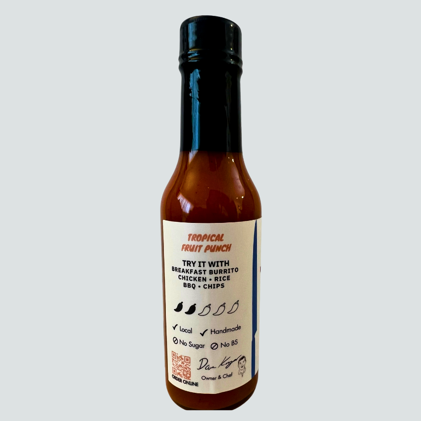 Tropical fruit punch-inspired hot sauce with strawberry guava, pineapple, kiwi, and orange, balanced with a hint of habanero heat. Sweet, fruity base complements the chilies for a unique flavor experience.  Great for chips, breakfast burritos, chicken, rice, and BBQ.
Ingredients: Onion, Strawberry Guava, Pineapple, Kiwi, Vinegar, Water, Peppers, Orange, Habanero, Sea Salt
Perfect For: Chips, Breakfast Burritos, Chicken, Rice, BBQ
Culture Hot Sauce side bottle