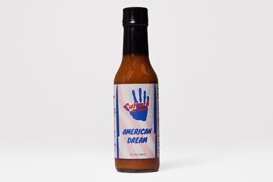 american dream hot sauce of ranch seasoning and sweet roasted corn in a classic hot sauce. American flag