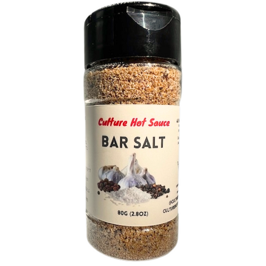 A seasoning salt made from the spices of bar sauce.  A garlic salt blend with umami components. Delicious on chicken, popcorn, cowboy butter(mixed with butter), and much more